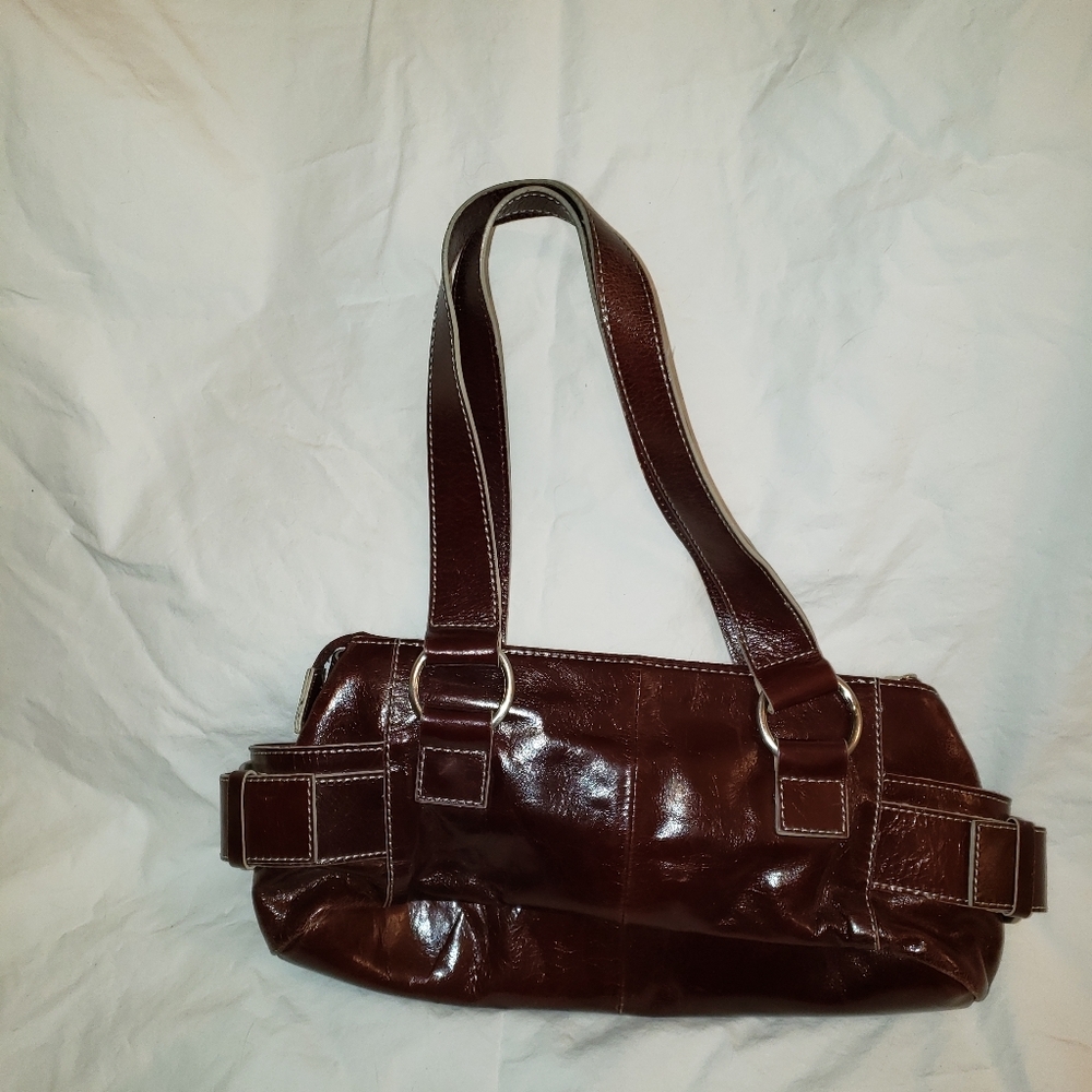 13 x 6 inch maroon w white stitching purse